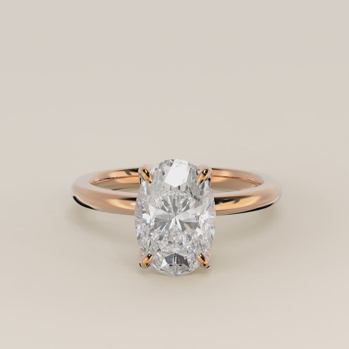Verlovingsring ovaal lab grown diamant met petal prongs, rosegoud