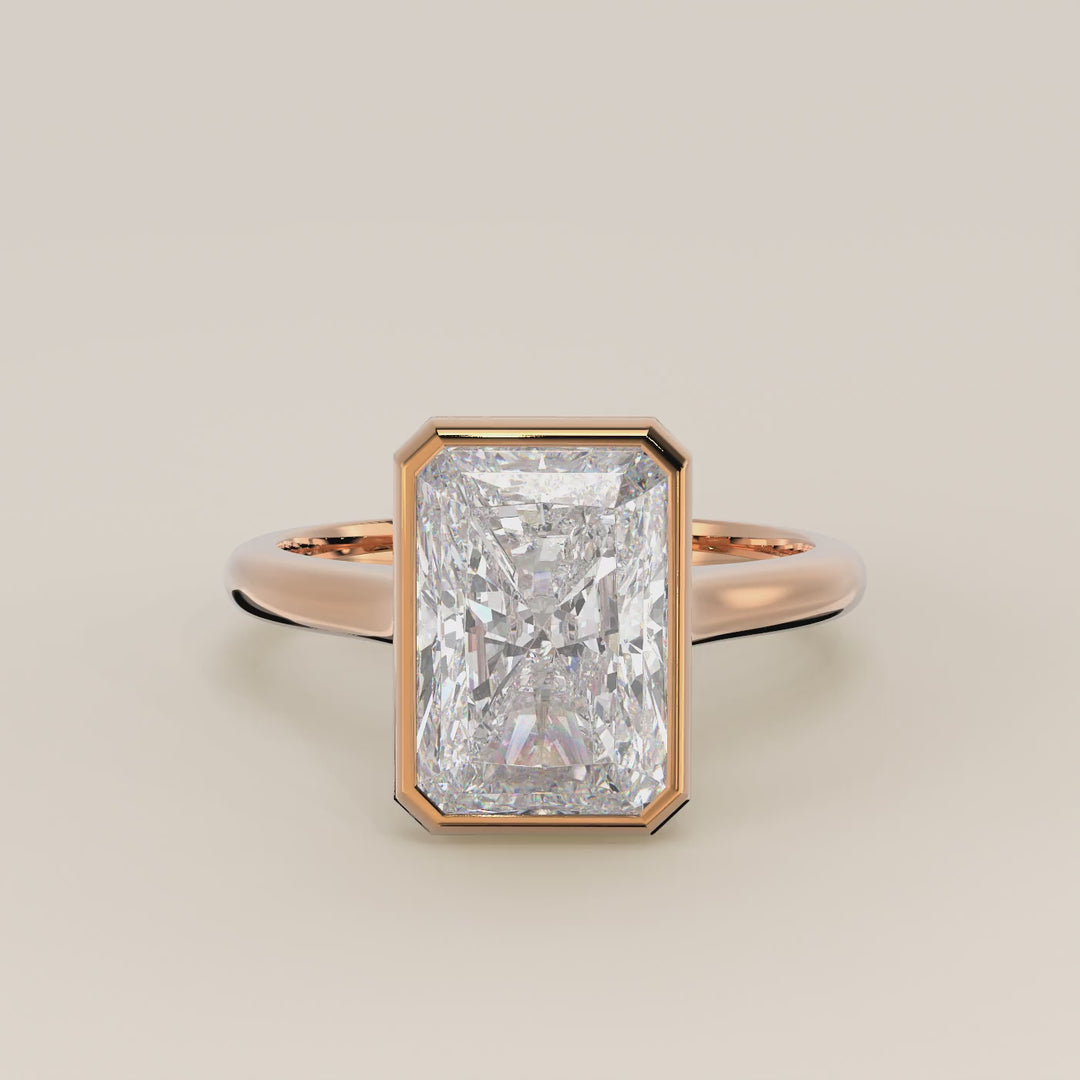 Zaar - Radiant Lab Grown Diamond Ring Solitair with Bezel Setting, Cathedral Setting and Hidden Halo