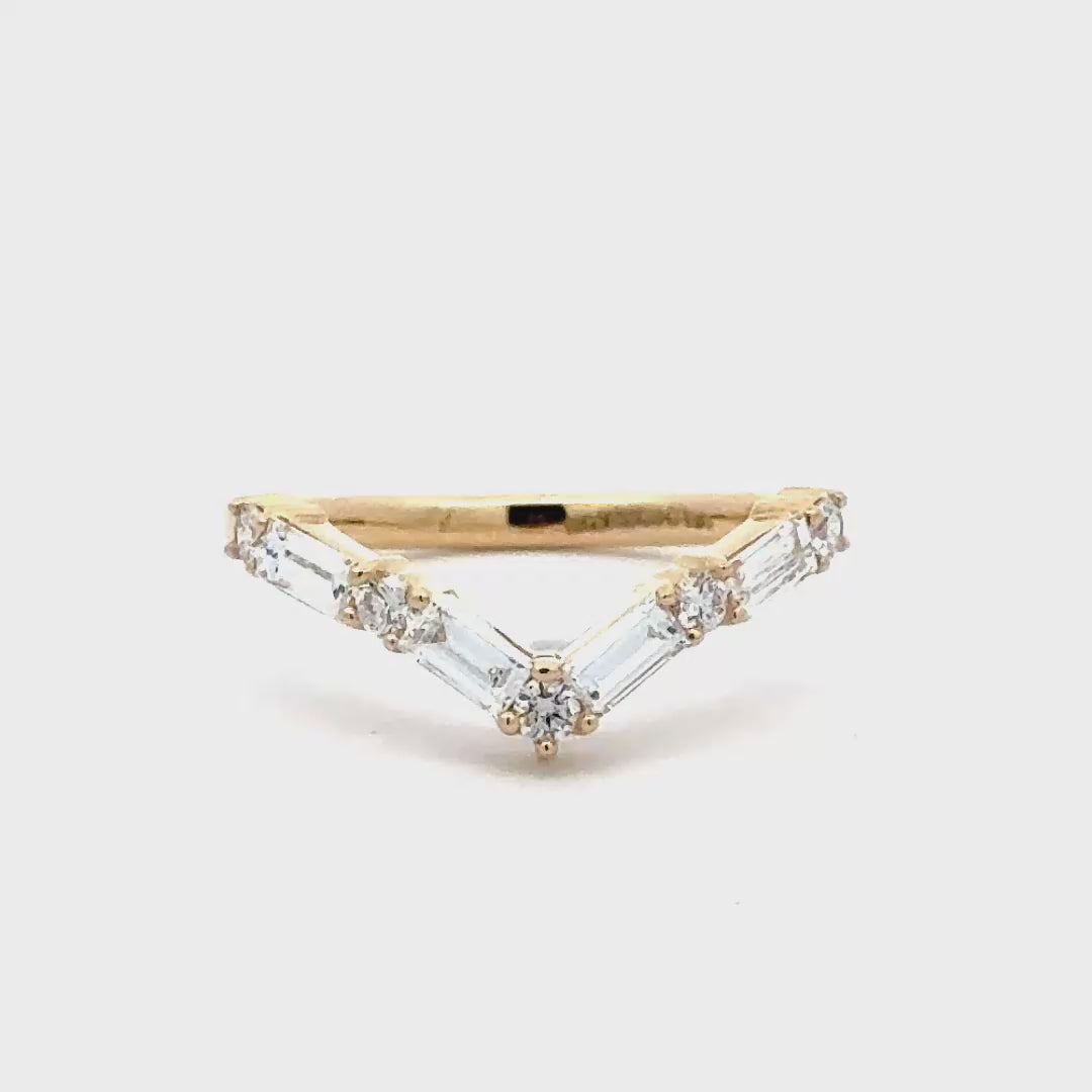 V-vormige Rijring met Baguette en Rond Briljant Geslepen Diamanten - 0,60 ct