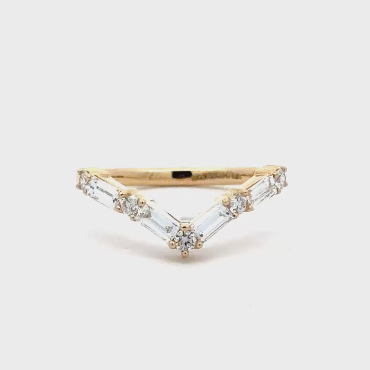 V-vormige Rijring met Baguette en Rond Briljant Geslepen Diamanten - 0,60 ct