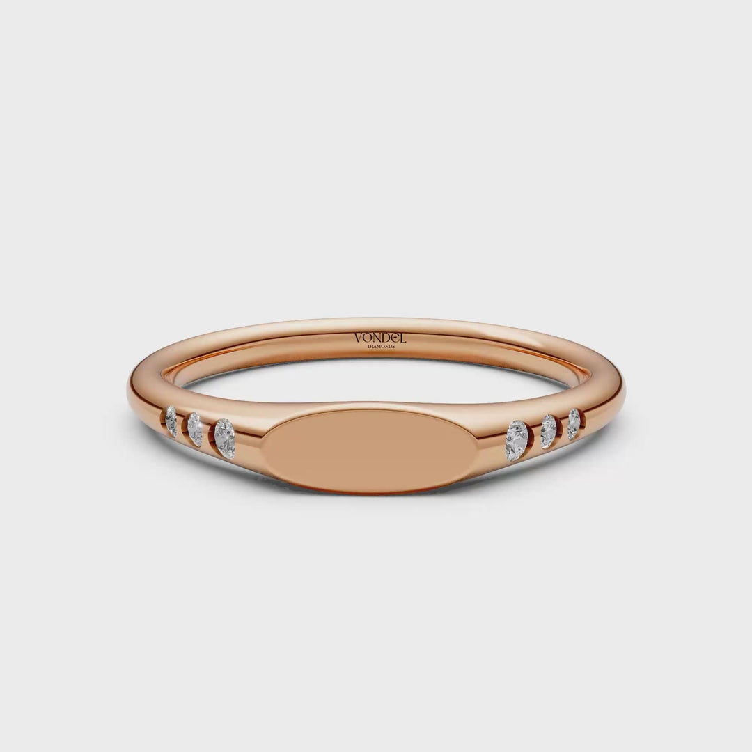 Zegelring met gravering naar keuze, 6 diamantjes - 0,08 ct