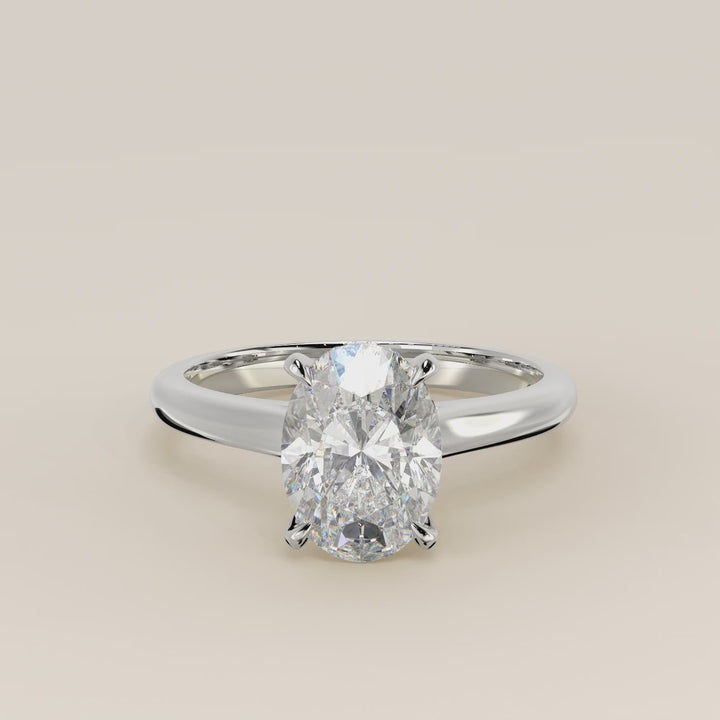 White Gold Mia oval lab grown diamond ring with cathedral setting and hidden halo