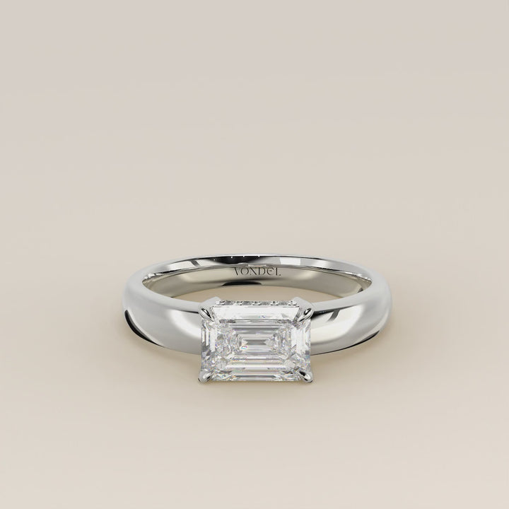 Joanne - Emerald East to West Lab Grown Diamond Ring with Double Hidden Halo and Wide Band
