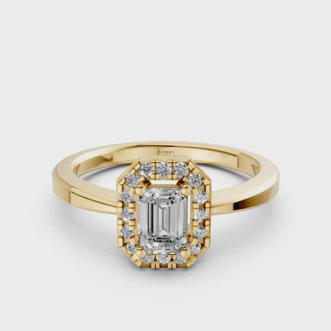 Emerald Halo Ring - 18K Geelgoud - 0,56 ct