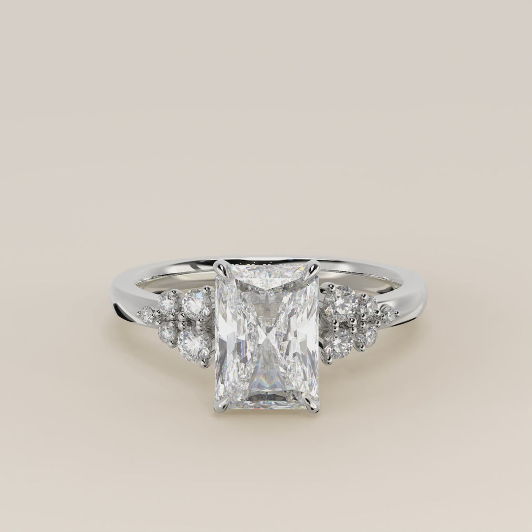 Verlovingsring radiant lab grown diamant met snowdrift en hidden halo, witgoud