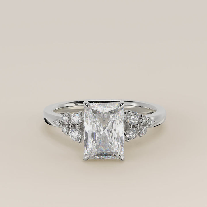 Verlovingsring radiant lab grown diamant met snowdrift en hidden halo, witgoud