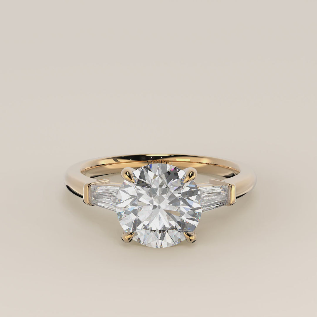 Alessia - Round Baguette Trilogyy Lab Grown Diamond Ring with Pointed Prongs