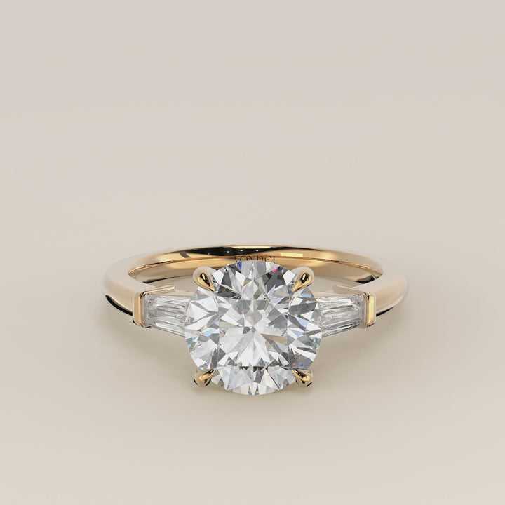 Alessia - Round Baguette Trilogyy Lab Grown Diamond Ring with Pointed Prongs