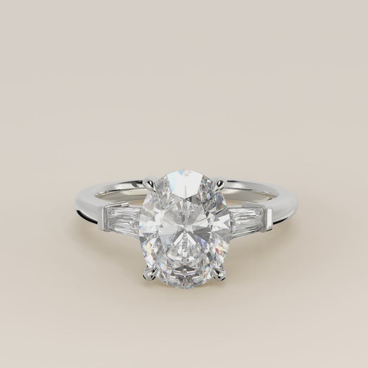 Alessia - Oval Baguette Trilogyy Lab Grown Diamond Ring with Pointed Prongs