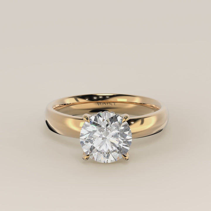Verlovingsring rond lab grown diamant met brede band en hidden halo, geelgoud