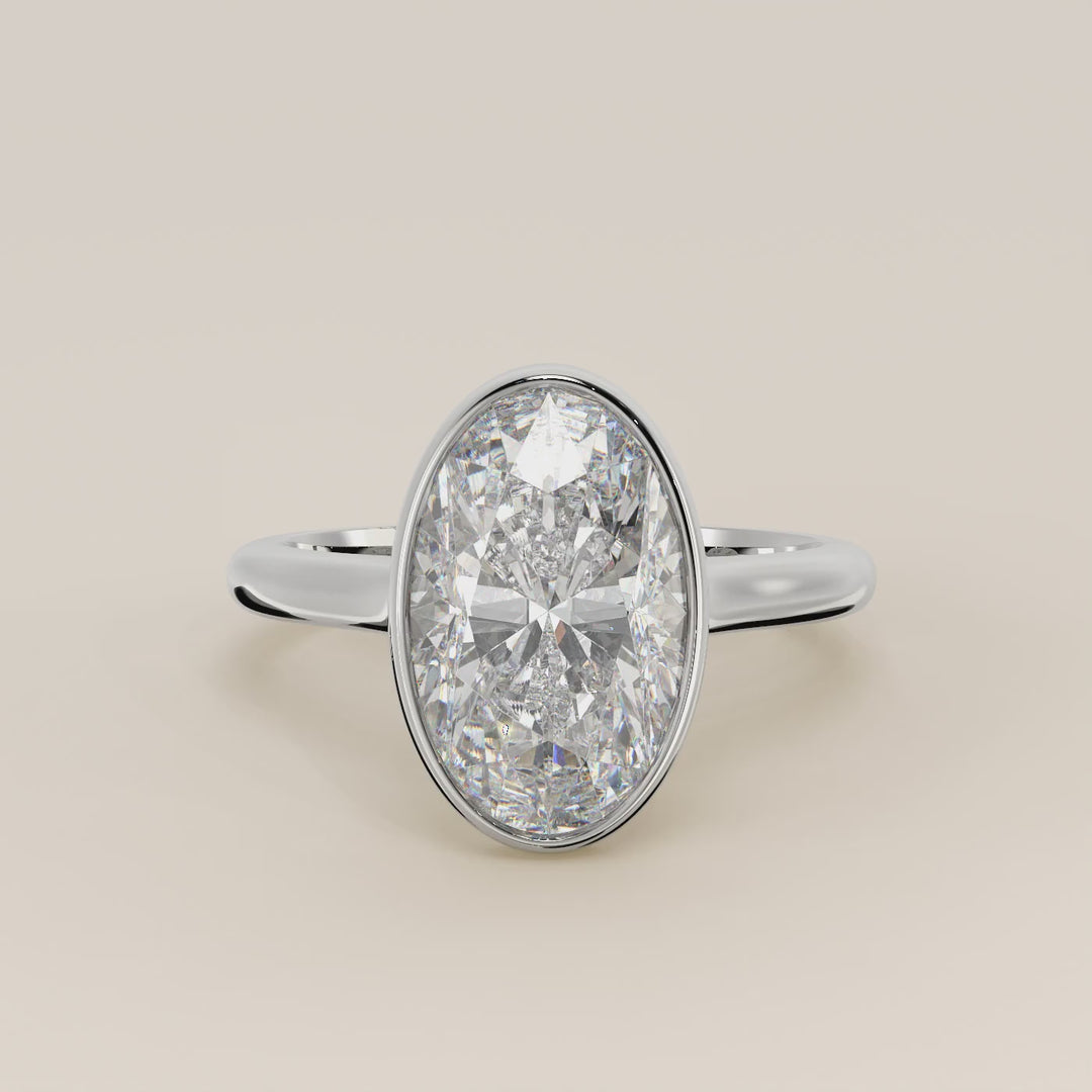 Mara - Oval Lab Grown Diamond Ring Solitair with Bezel Setting and Cathedral Setting