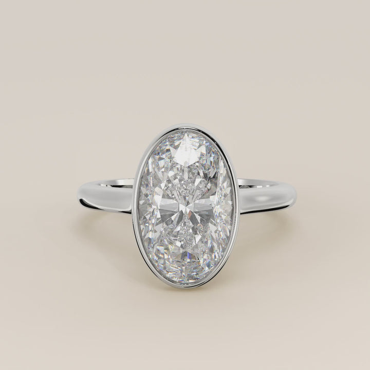 Mara - Oval Lab Grown Diamond Ring Solitair with Bezel Setting and Cathedral Setting