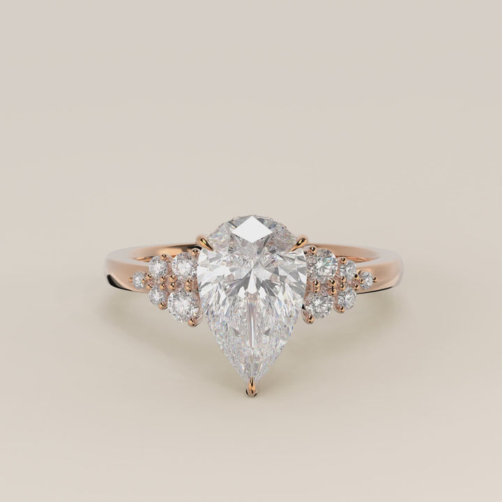 Verlovingsring peer lab grown diamant met snowdrift en hidden halo, rosegoud