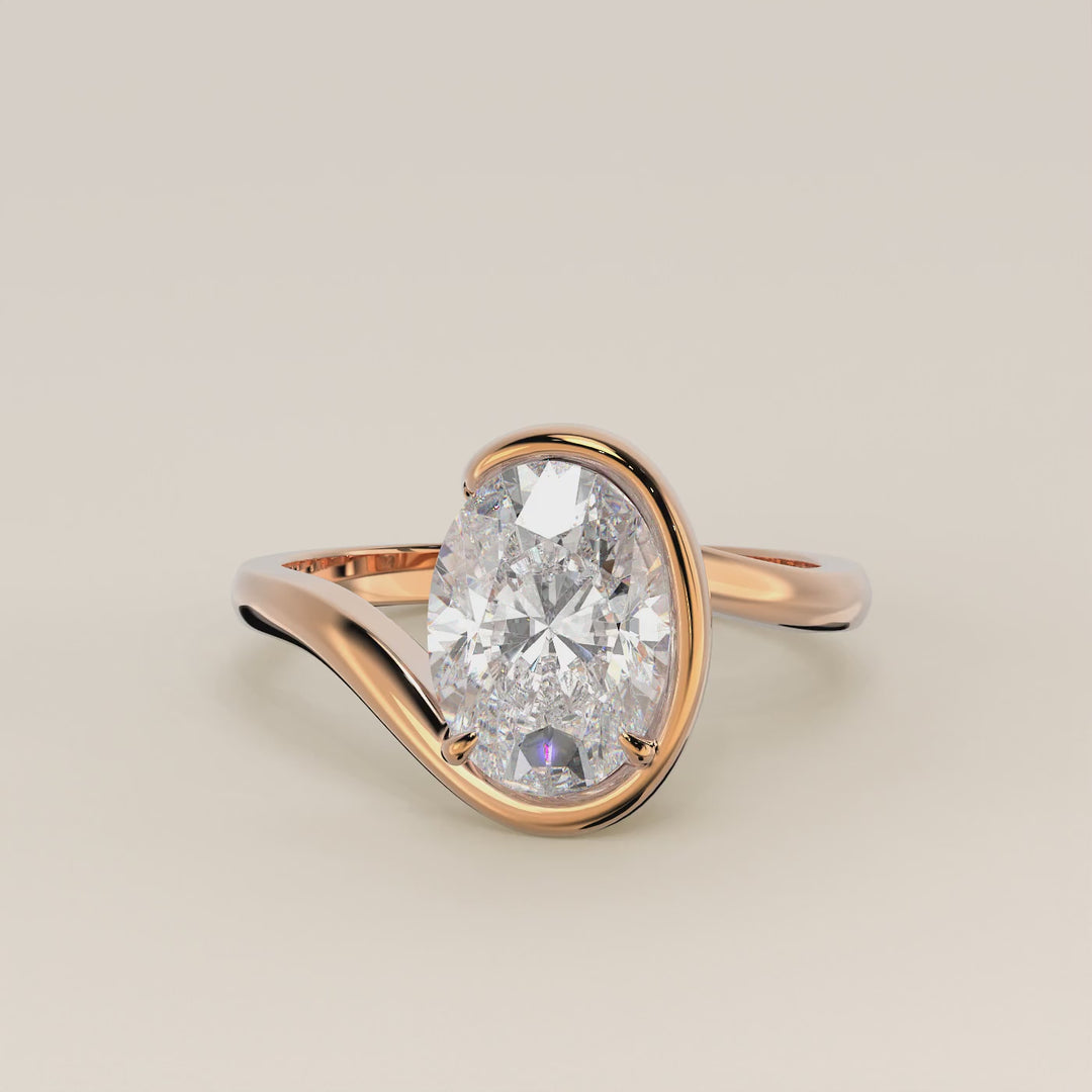Bente - Oval Lab Grown Diamond Half Bezel Wave Ring