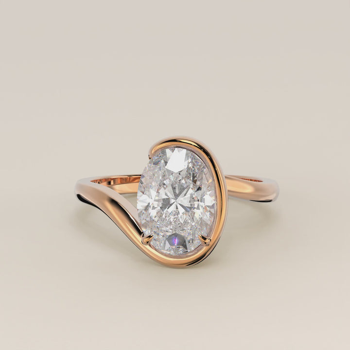 Bente - Oval Lab Grown Diamond Half Bezel Wave Ring