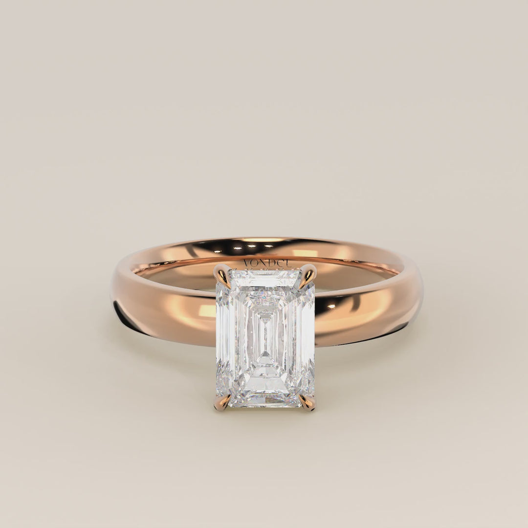 Verlovingsring emerald lab grown diamant met brede band en hidden halo, rosegoud
