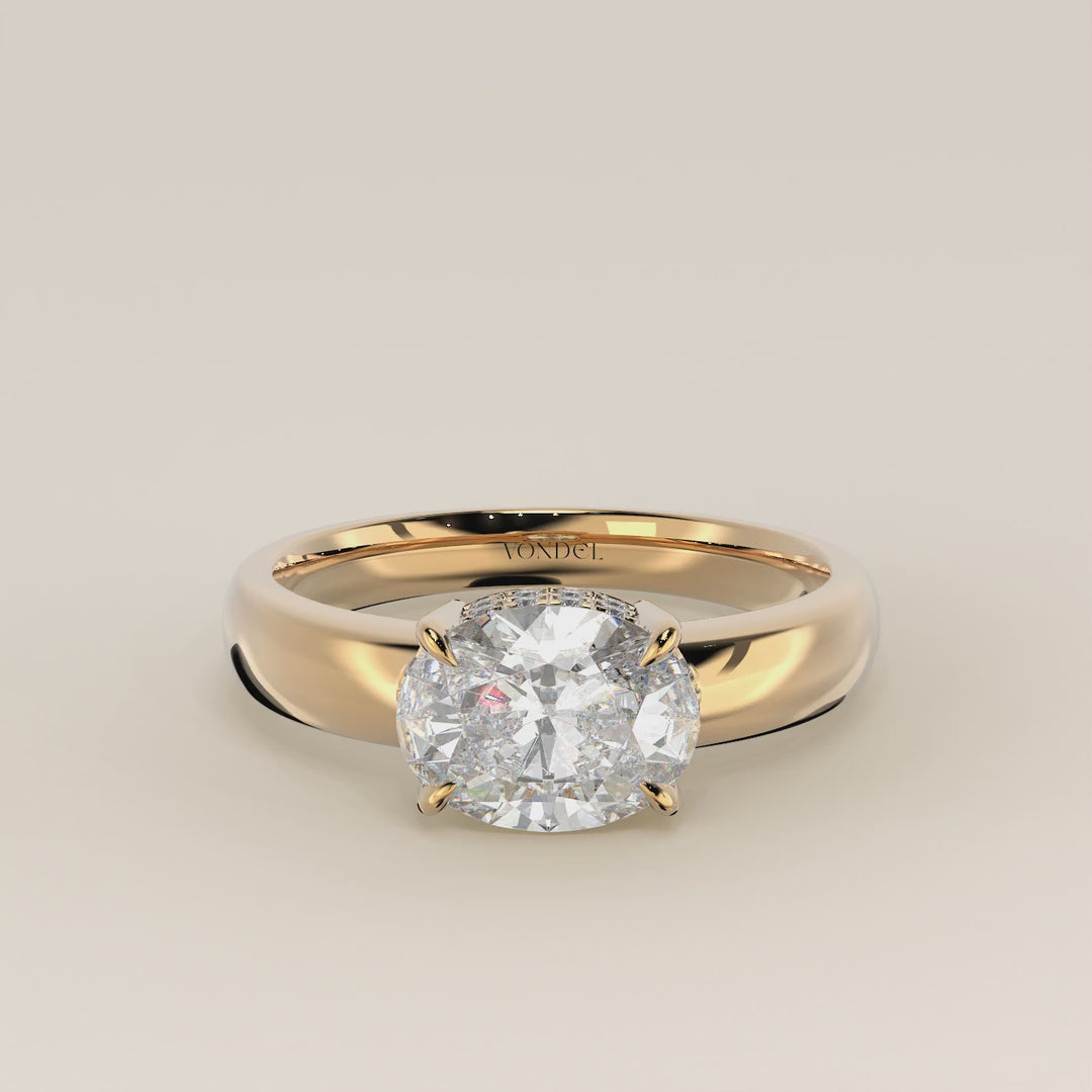 Joanne - Oval East to West Lab Grown Diamond Ring with Double Hidden Halo and Wide Band