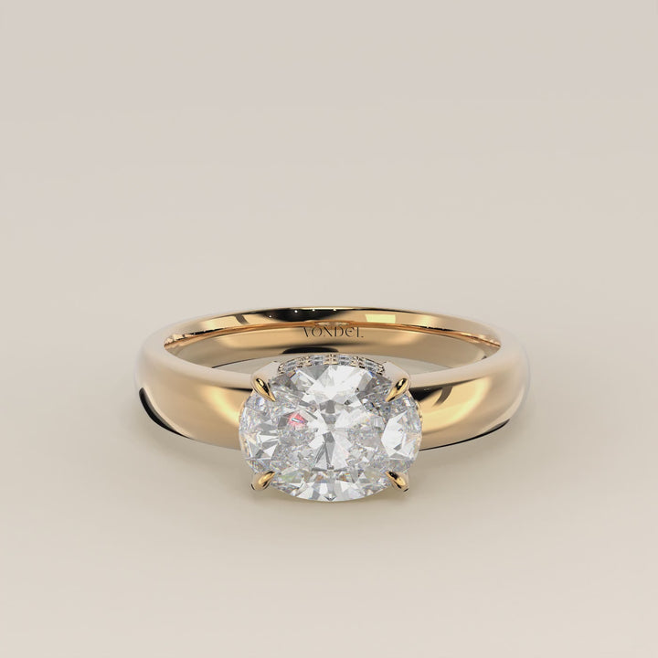 Joanne - Oval East to West Lab Grown Diamond Ring with Double Hidden Halo and Wide Band