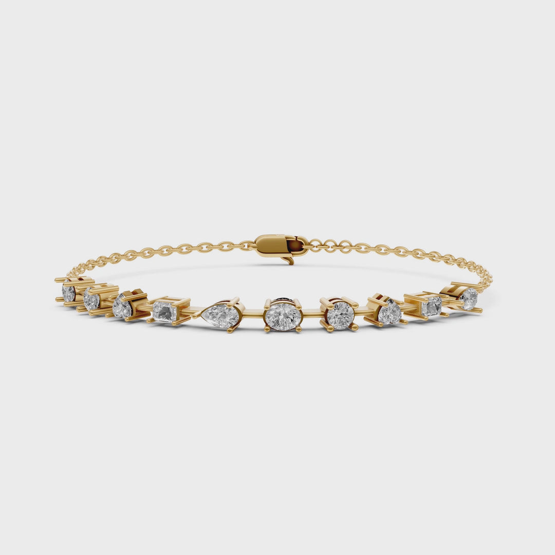 Armband Fancy Shape Diamonds met Fijne Ketting - 18k Geelgoud -1,8 ct