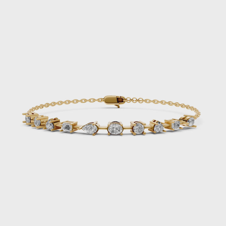 Armband Fancy Shape Diamonds met Fijne Ketting - 18k Geelgoud -1,8 ct