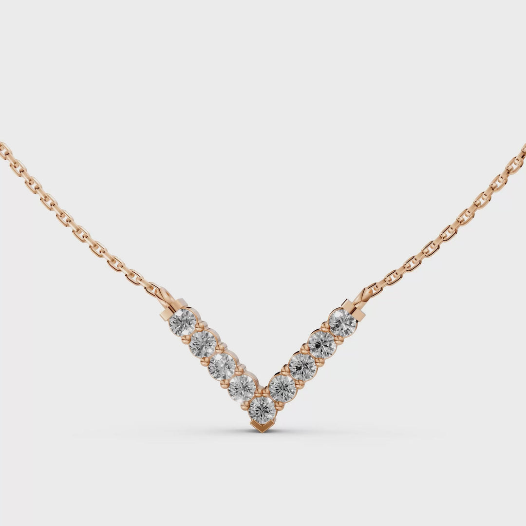 V Pendant Ketting met Pave - 18K Goud - 0,31 ct
