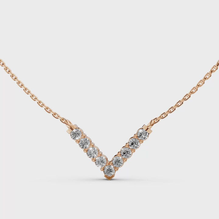 V Pendant Ketting met Pave - 18K Goud - 0,31 ct