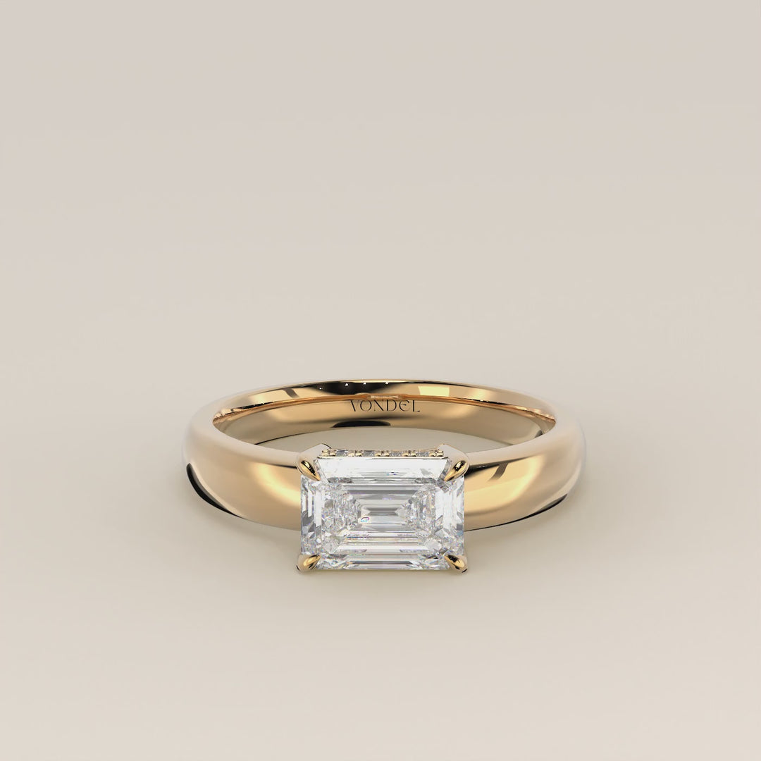 Joanne - Emerald East to West Lab Grown Diamond Ring with Double Hidden Halo and Wide Band