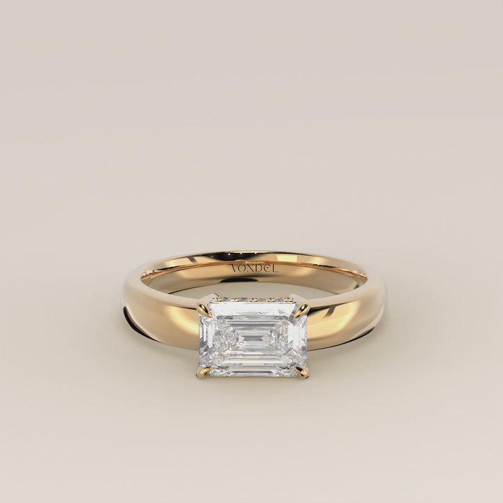 Joanne - Emerald East to West Lab Grown Diamond Ring with Double Hidden Halo and Wide Band