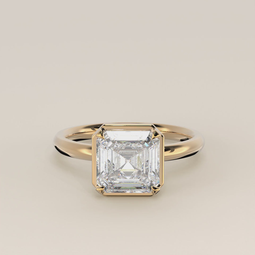 Belle - Asscher Lab Grown Diamond Ring Solitair with Faux Bezel Setting
