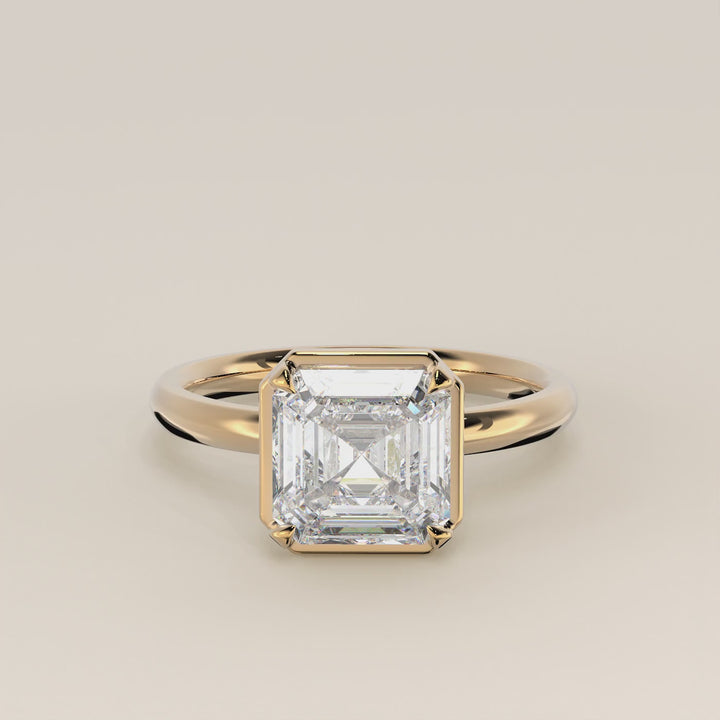 Belle - Asscher Lab Grown Diamond Ring Solitair with Faux Bezel Setting