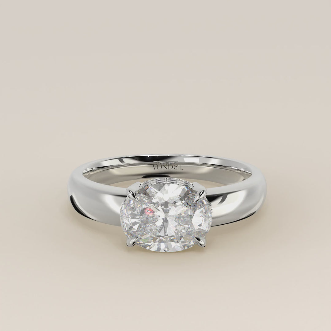 Joanne - Oval East to West Lab Grown Diamond Ring with Double Hidden Halo and Wide Band