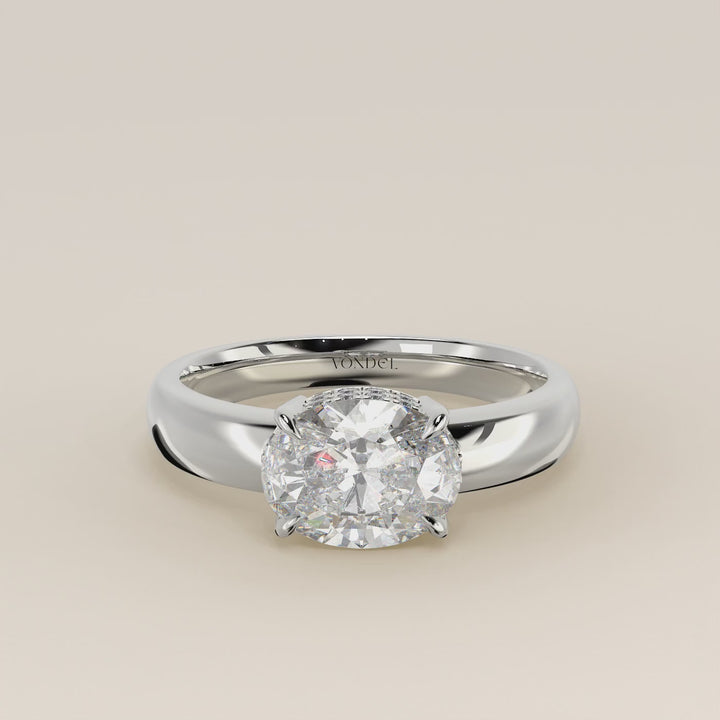 Joanne - Oval East to West Lab Grown Diamond Ring with Double Hidden Halo and Wide Band