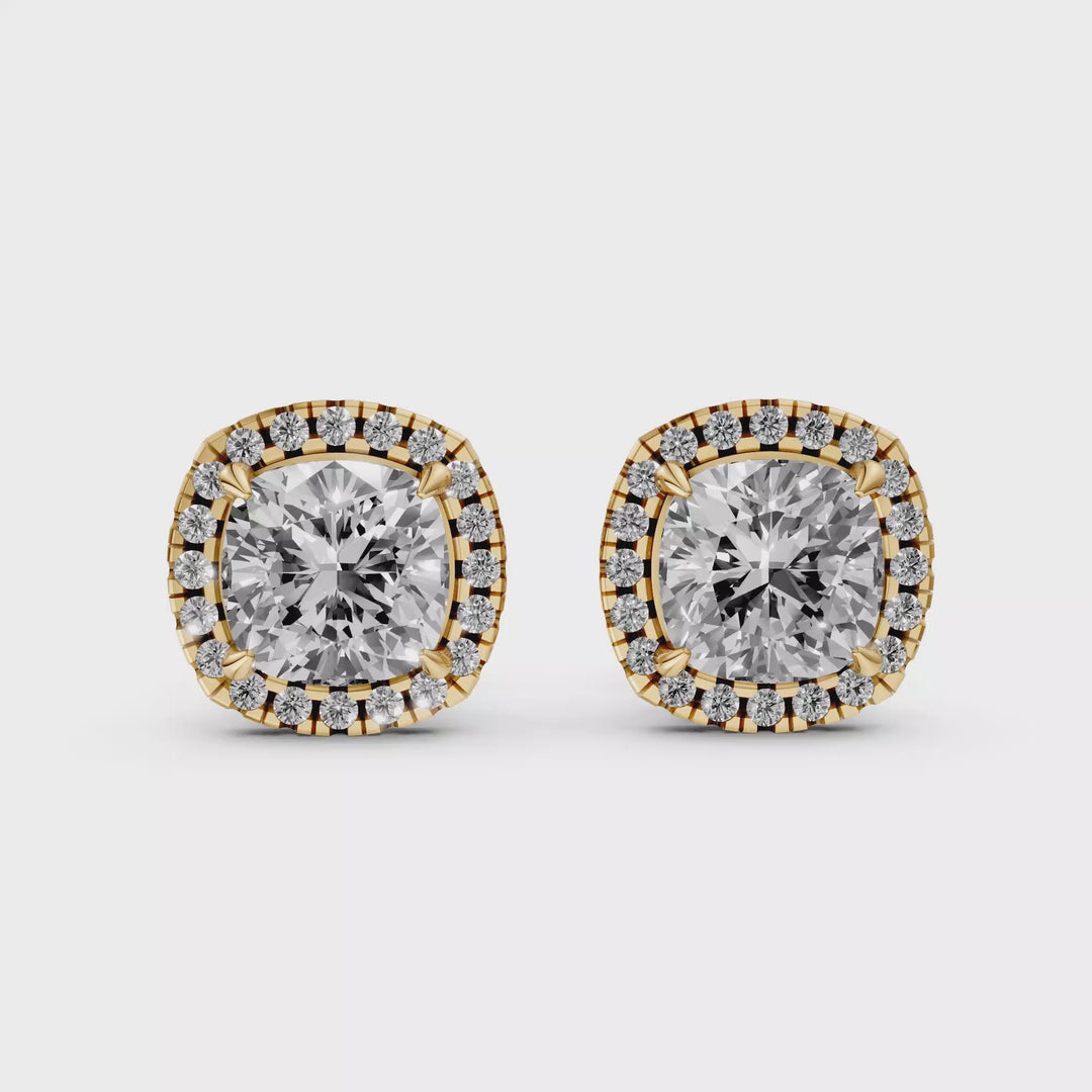 Cushion Halo Stud Oorbellen - 18K Goud