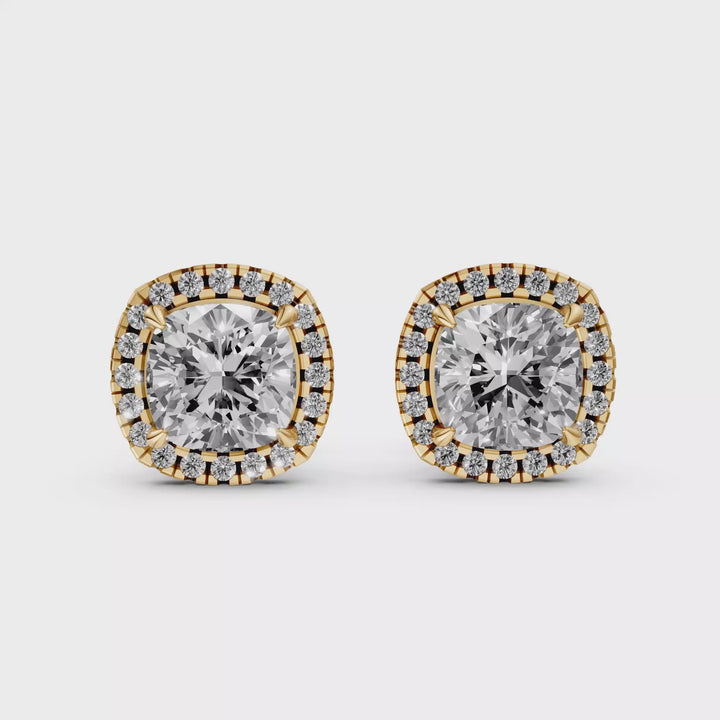Cushion Halo Stud Oorbellen - 18K Goud