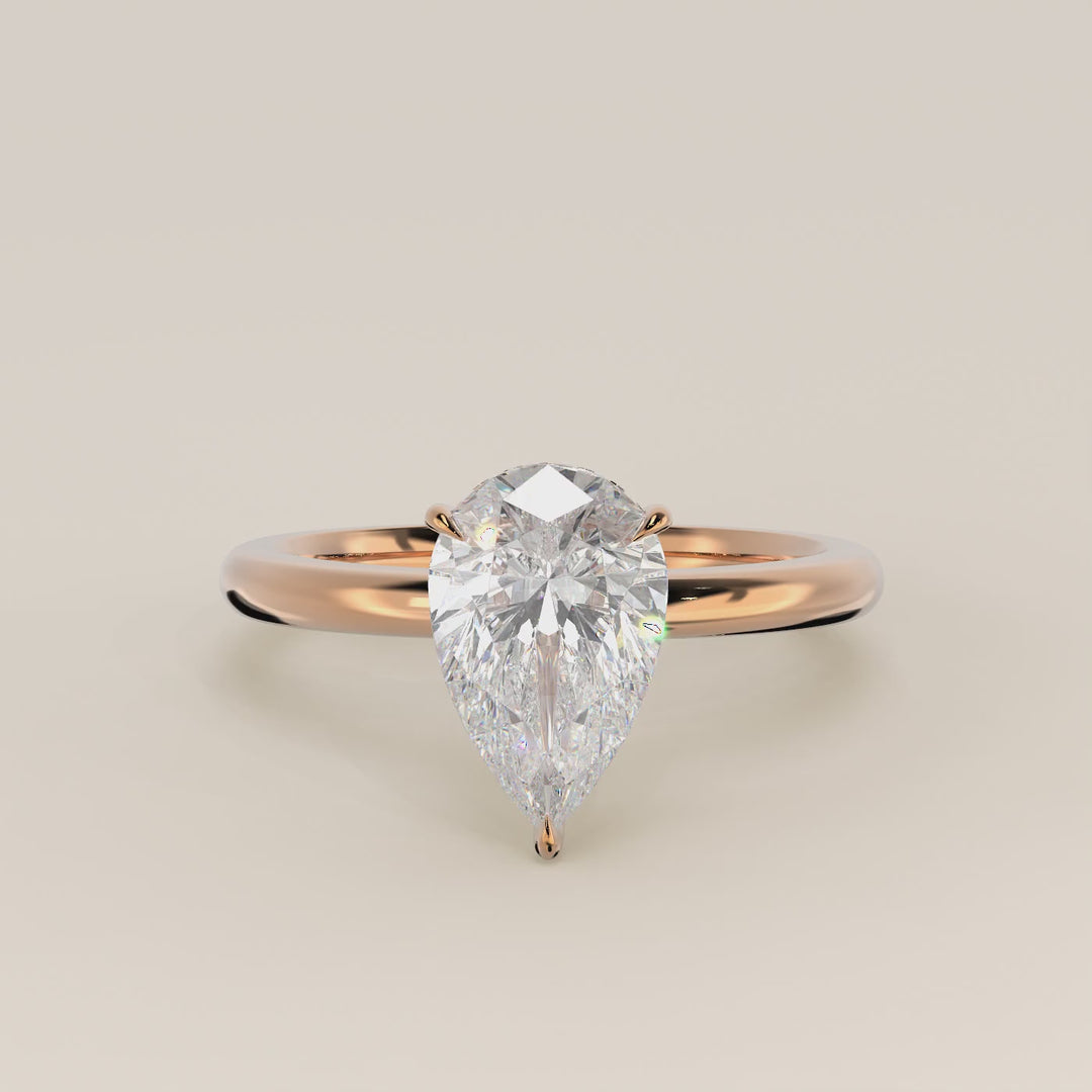 Verlovingsring peer lab grown diamant met hidden halo, rosegoud