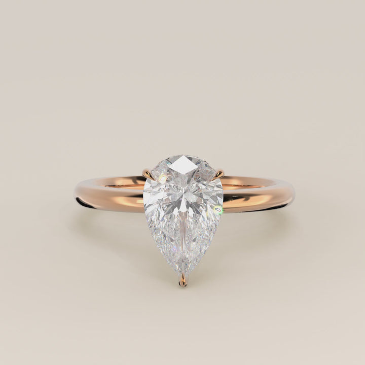 Verlovingsring peer lab grown diamant met hidden halo, rosegoud