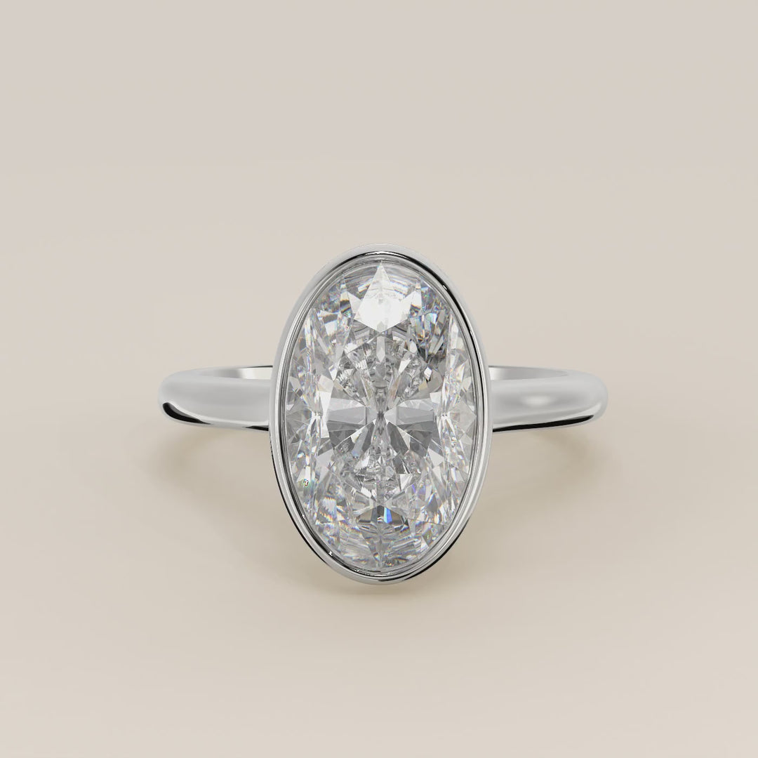 Zaar - Oval Lab Grown Diamond Ring Solitair with Bezel Setting, Cathedral Setting and Hidden Halo