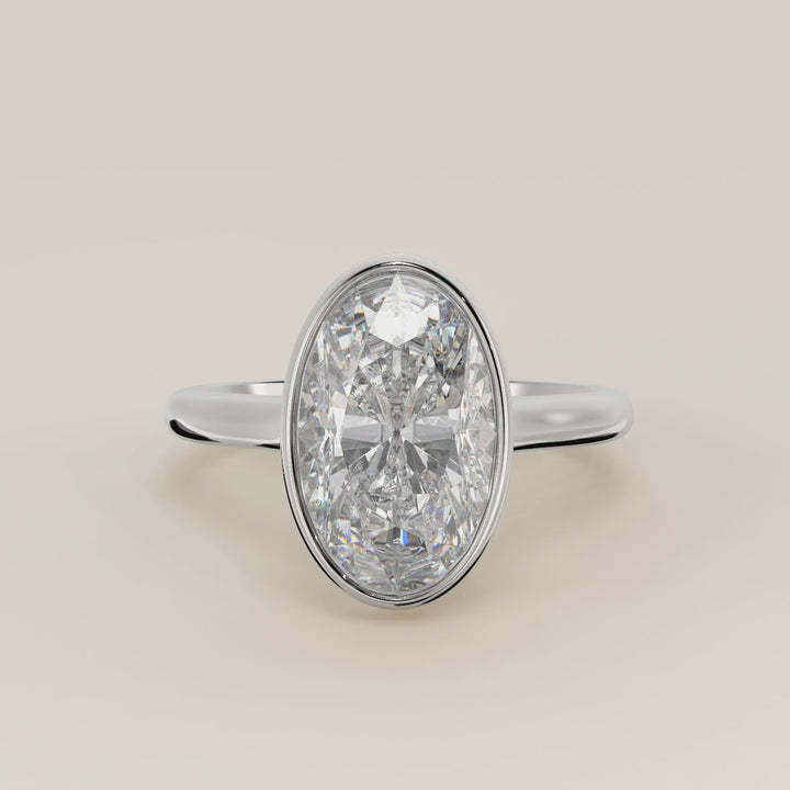 Zaar - Oval Lab Grown Diamond Ring Solitair with Bezel Setting, Cathedral Setting and Hidden Halo