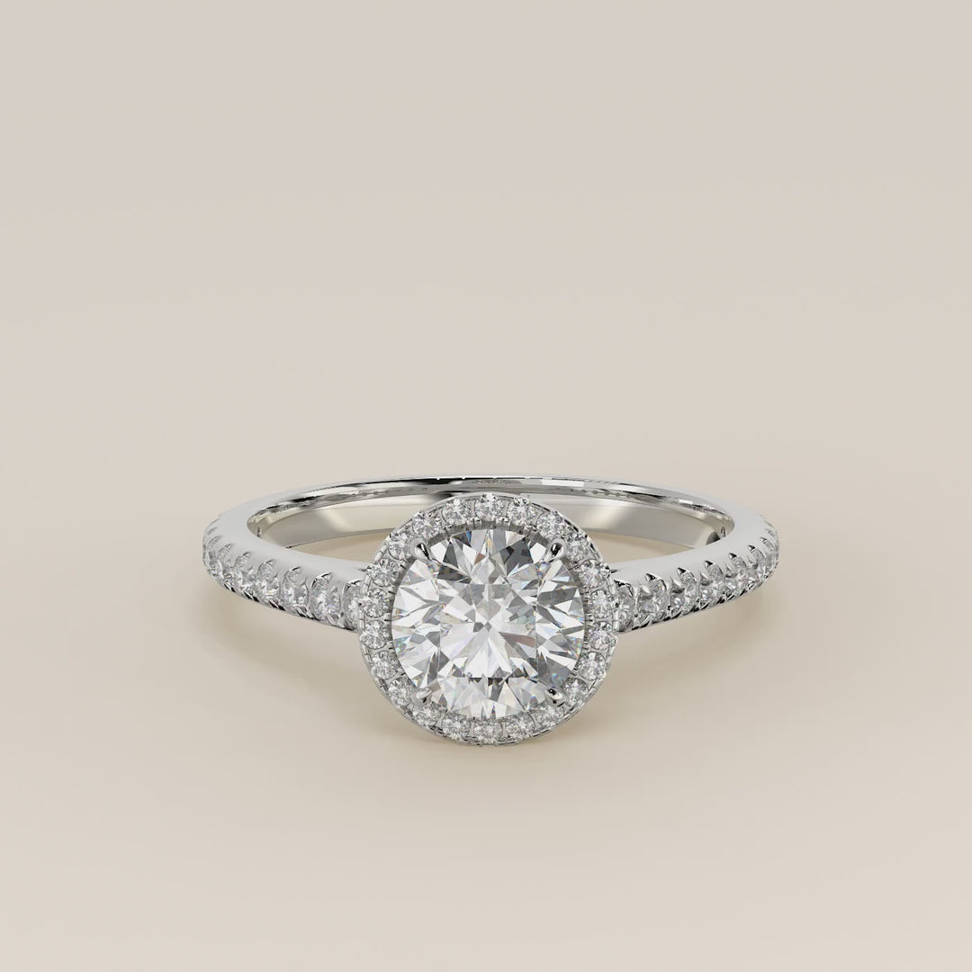 Rosie - Round Halo Lab Grown Diamond Ring with Pave Band