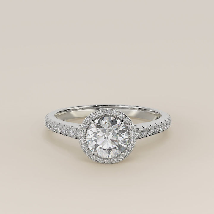 Rosie - Round Halo Lab Grown Diamond Ring with Pave Band