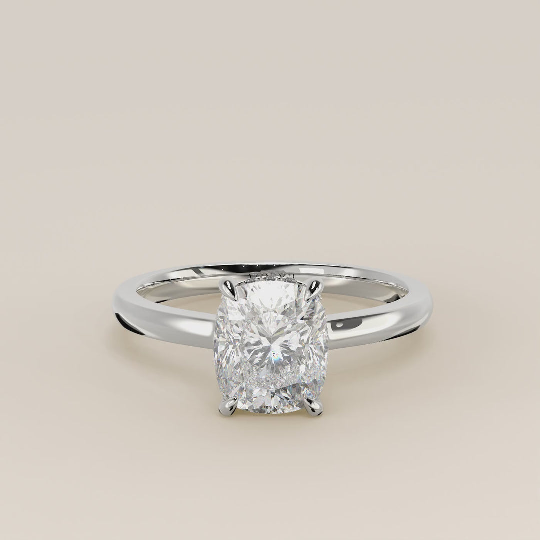 Katy - Elongated Cushion Lab Grown Diamond Ring with Hidden Halo and Open Bridge Setting