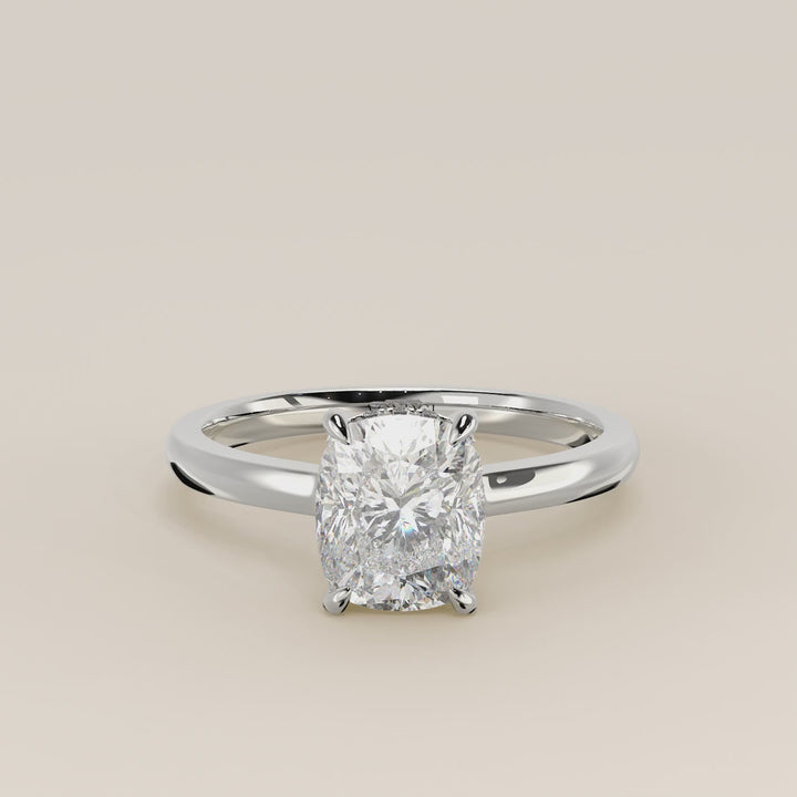 Katy - Elongated Cushion Lab Grown Diamond Ring with Hidden Halo and Open Bridge Setting