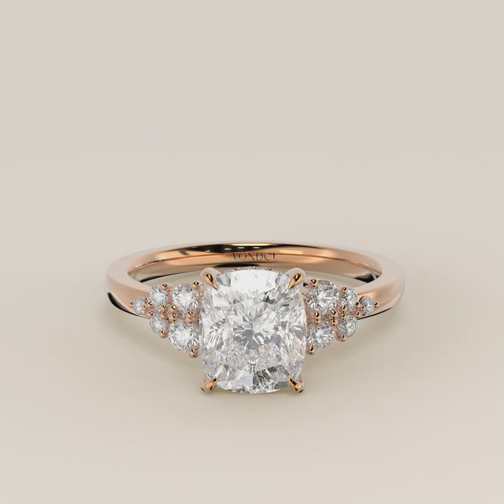 Verlovingsring elongated cushion lab grown diamant met snowdrift en hidden halo, rosegoud