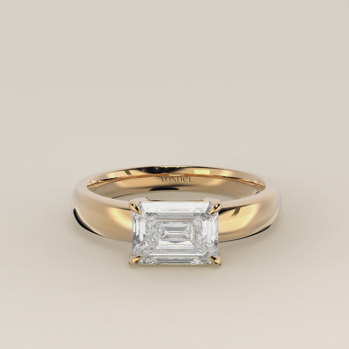 Joan - Emerald East to West Lab Grown Diamond Ring with Wide Band