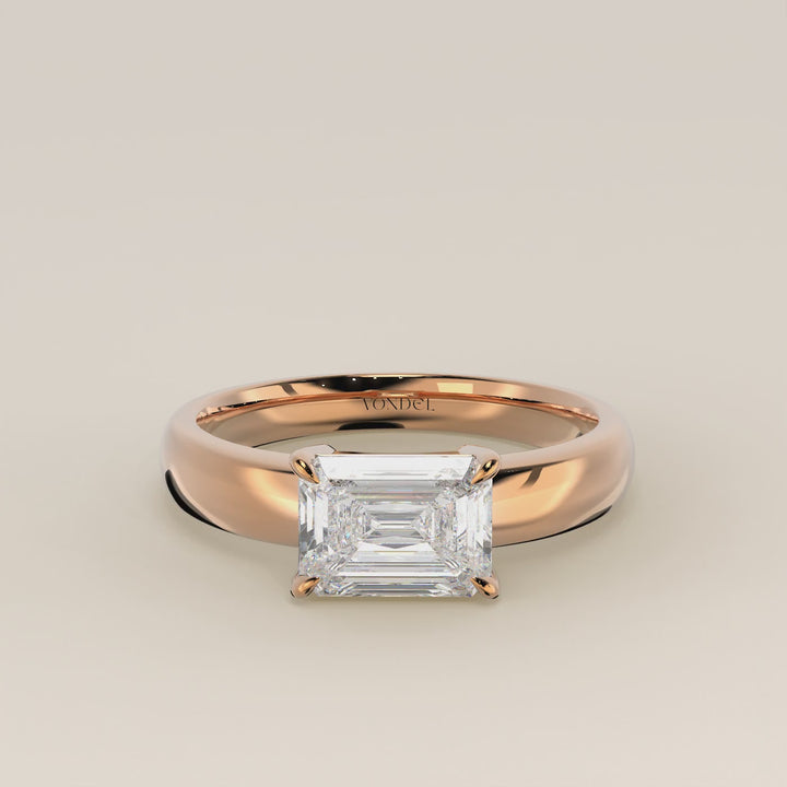 Joan - Emerald East to West Lab Grown Diamond Ring with Wide Band