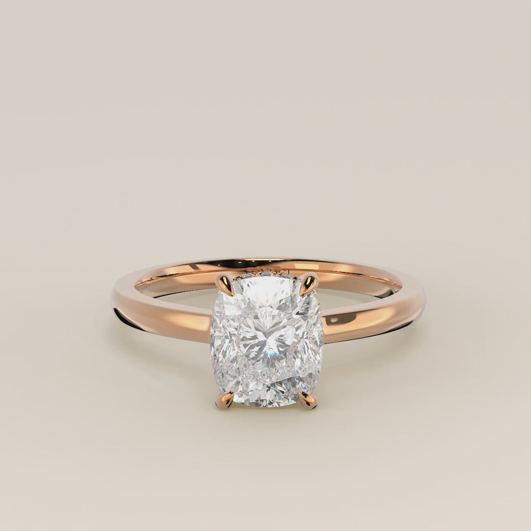 Katy - Elongated Cushion Lab Grown Diamond Ring with Hidden Halo and Open Bridge Setting