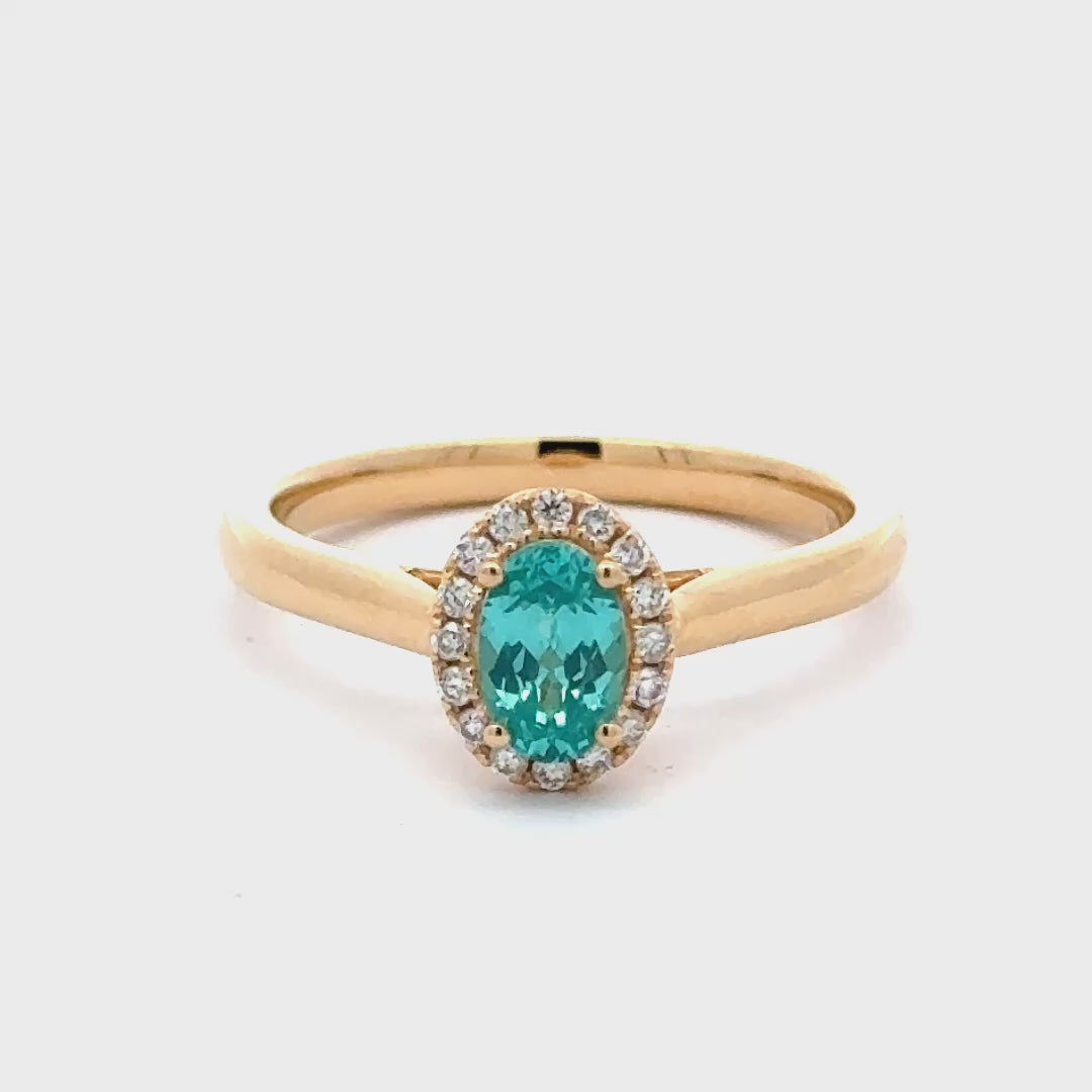 Paraiba Garnet 0.5 ct Oval Halo Ring with Diamond - 18K Yellow Gold