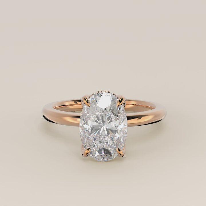 Lynn - Oval Solitair Lab Grown Diamond Ring with Petal Prongs and Hidden Halo