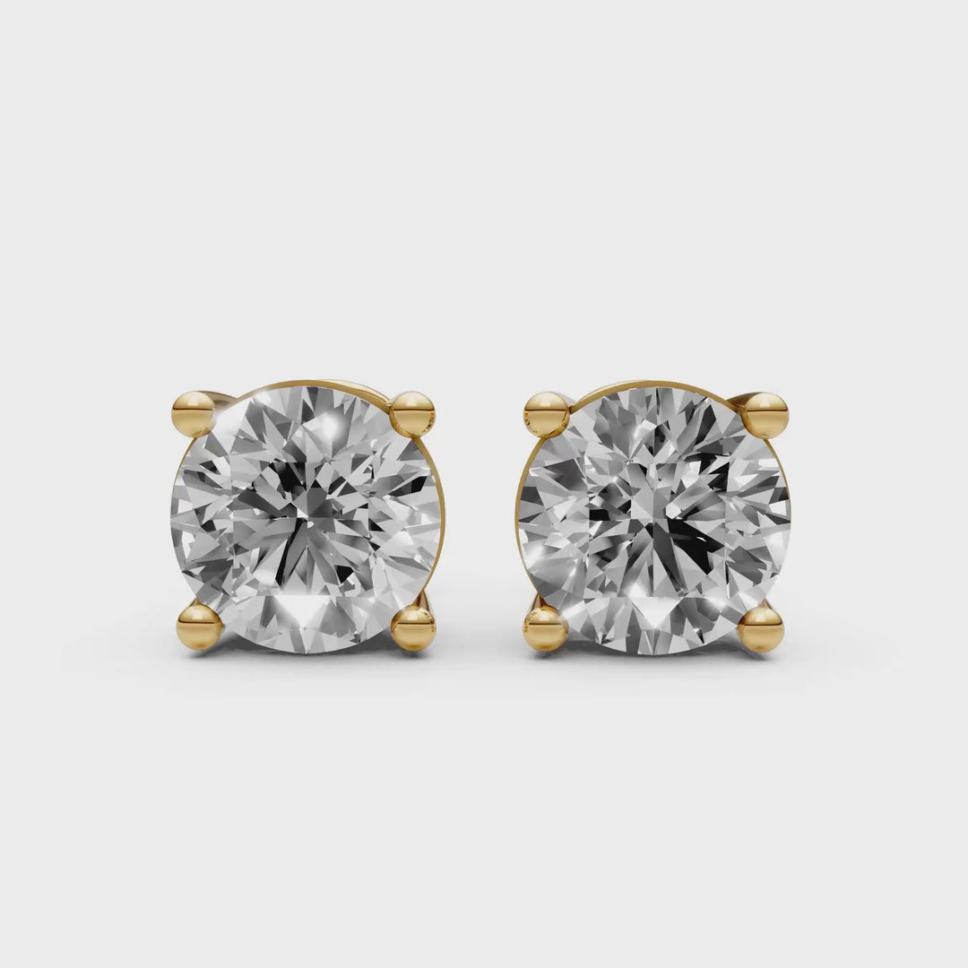 Rond Briljant Stud Oorbellen, Basketzetting - 18K Geelgoud - 3,11 ct