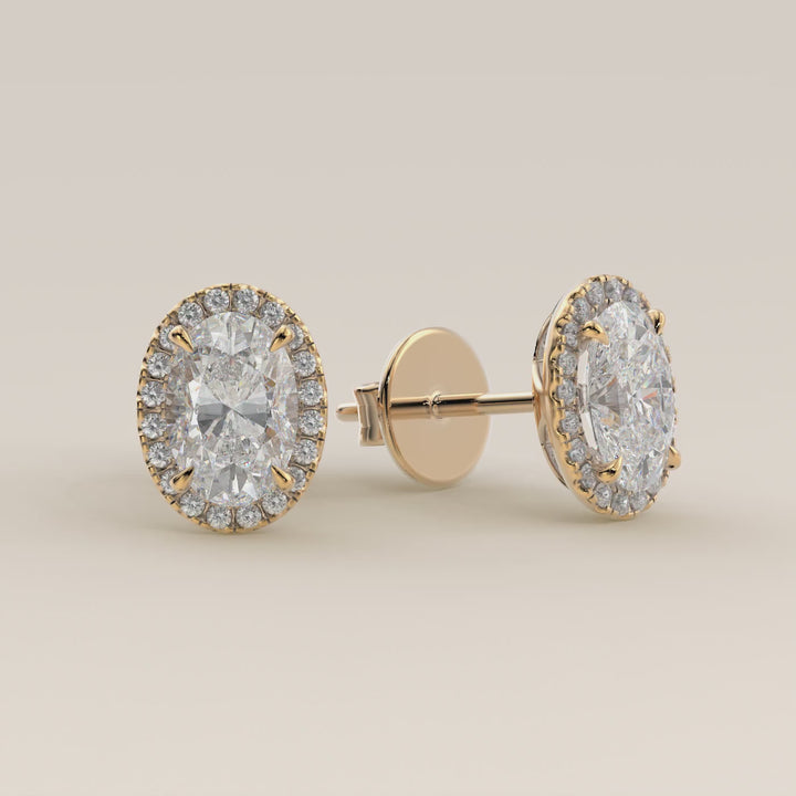 Stud oorbellen halo ovaal lab grown diamant, geelgoud